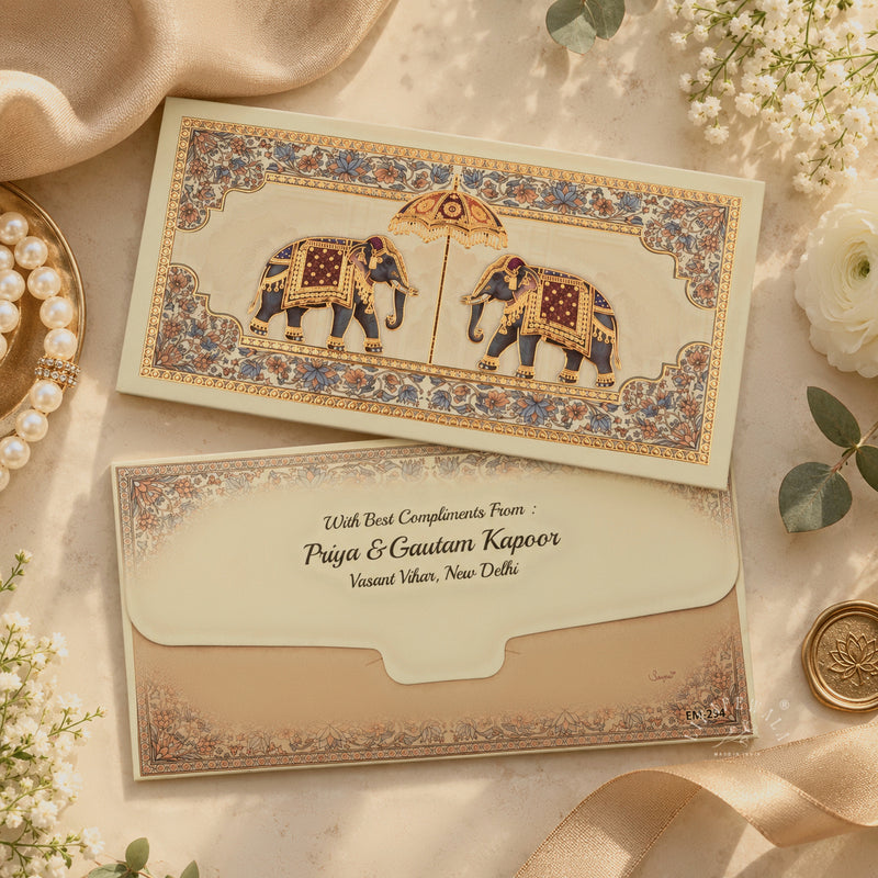 Twin Royal Elephant Chhatri Shagun Envelopes | LIFAFEWALA (Matte Finish, Pack of 20–200)