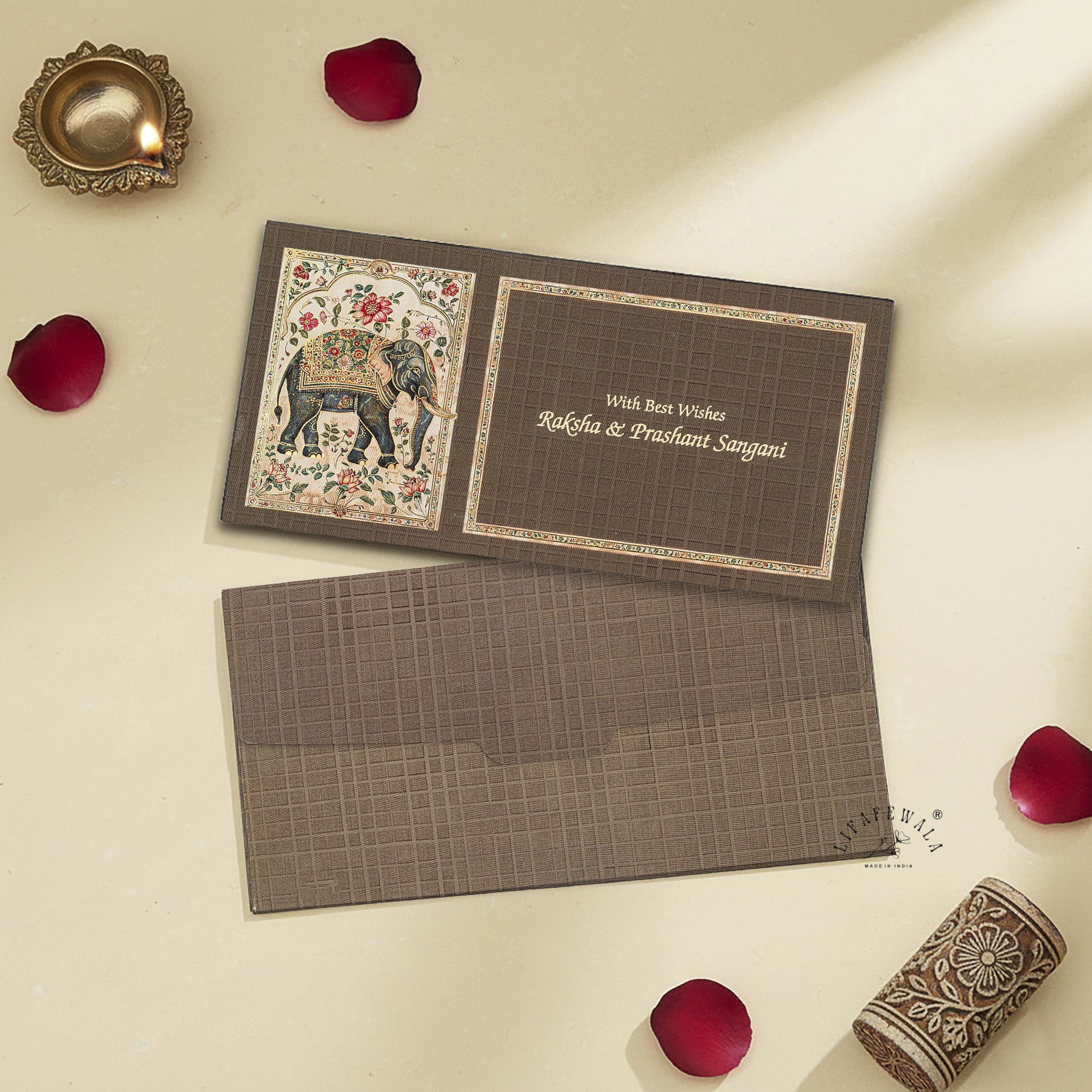 LIFAFEWALA Elephant Design Velvet Money Envelope