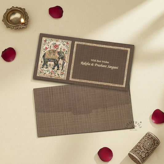LIFAFEWALA Elephant Design Velvet Money Envelope