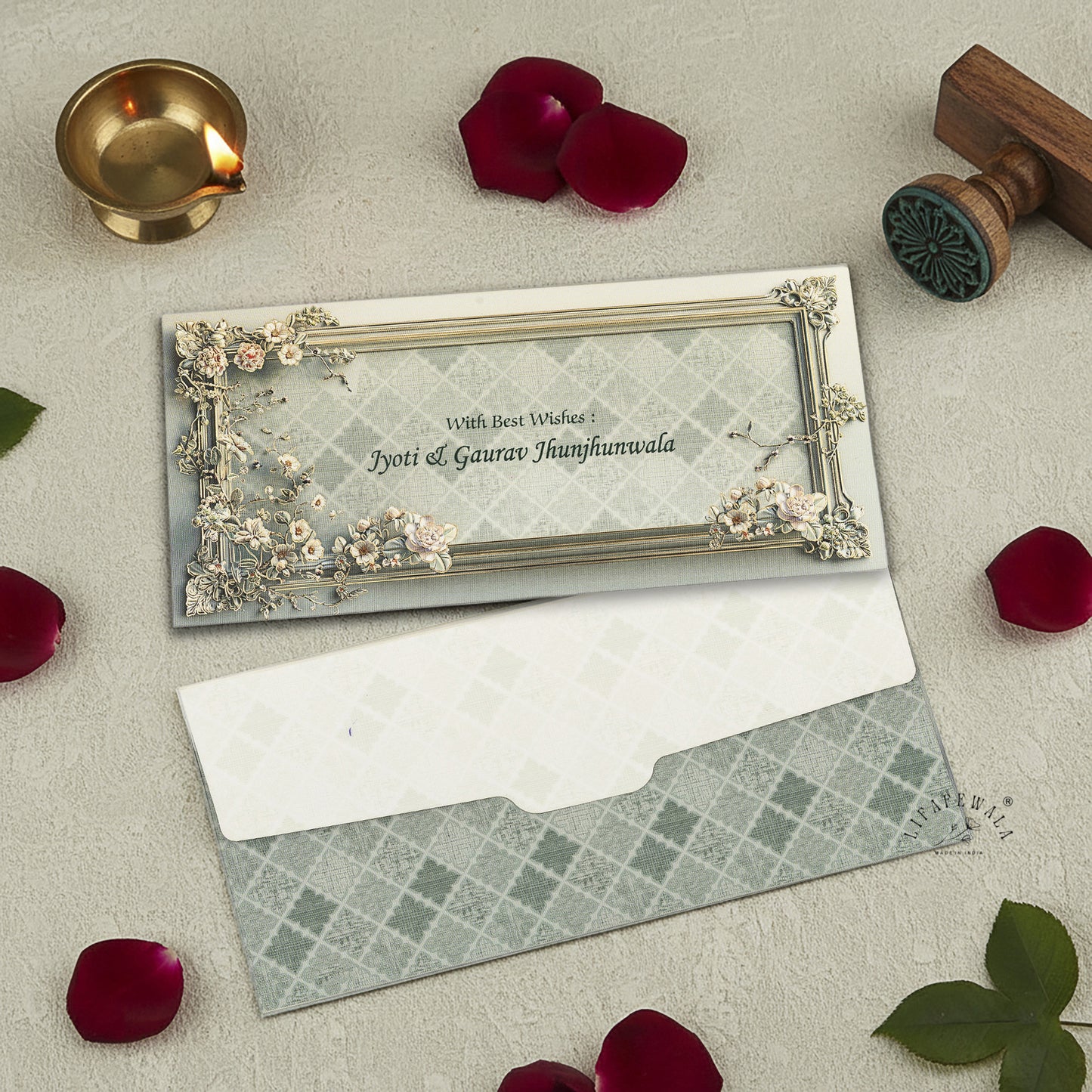 LIFAFEWALA Floral Velvet Feel Money Envelopes for Weddings