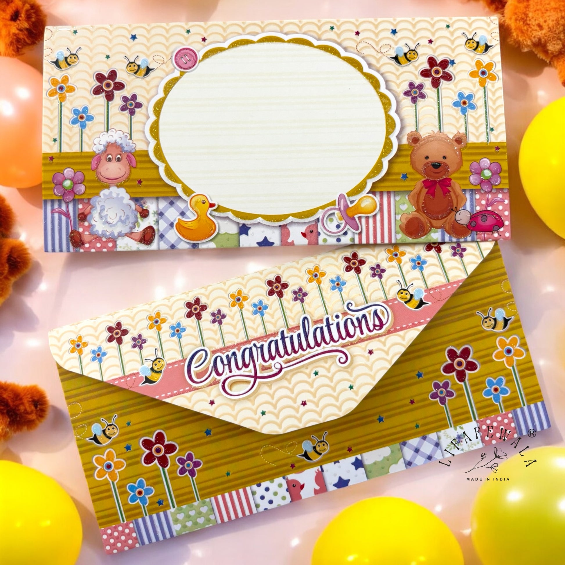 LIFAFEWALA Kids Colorful 3-Fold Shagun Envelope for Birthday Gifting