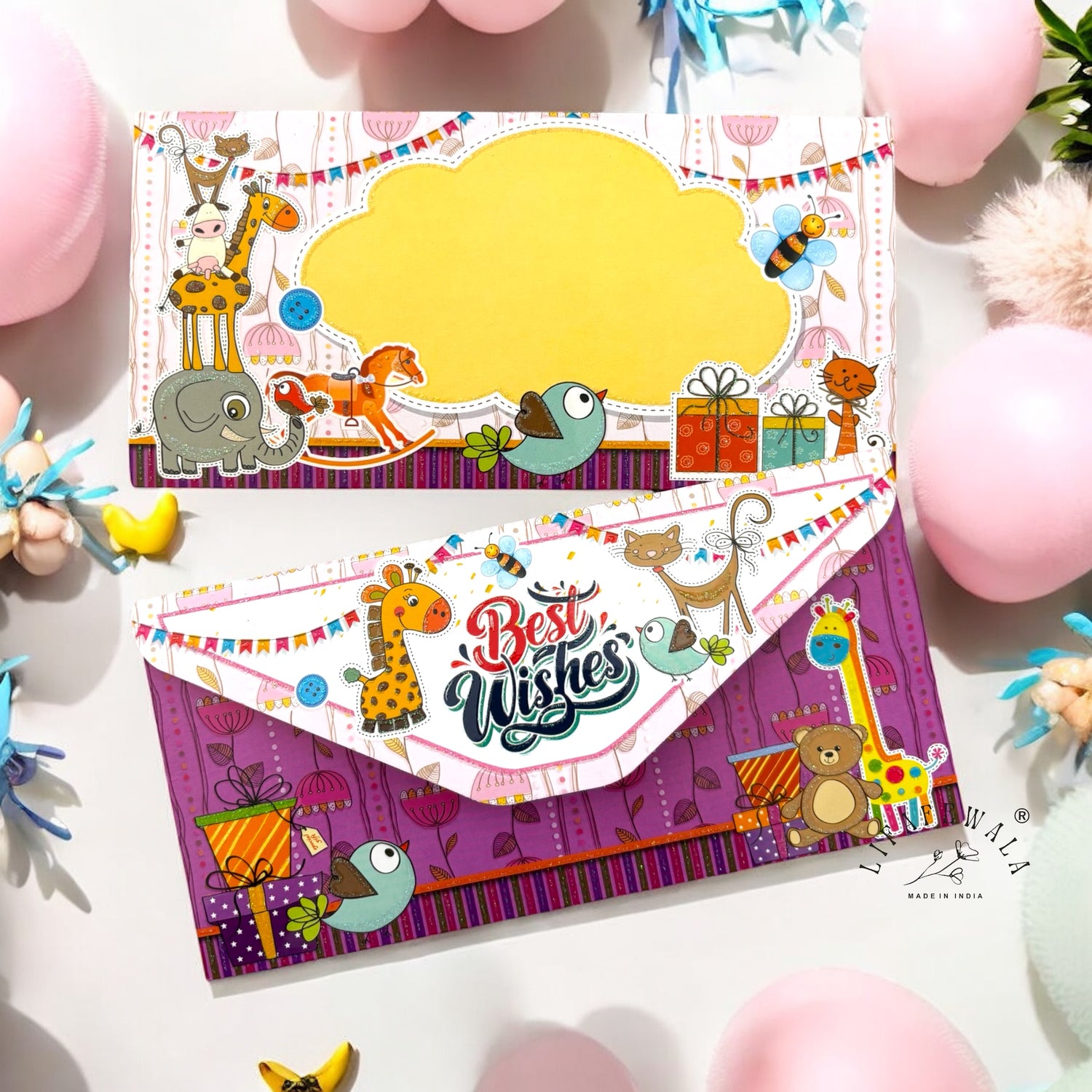 LIFAFEWALA Purple Kids 3-Fold Shagun Envelope for Baby Shower Gifting