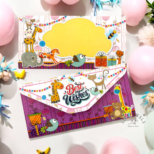 LIFAFEWALA Purple Kids 3-Fold Shagun Envelope for Baby Shower Gifting