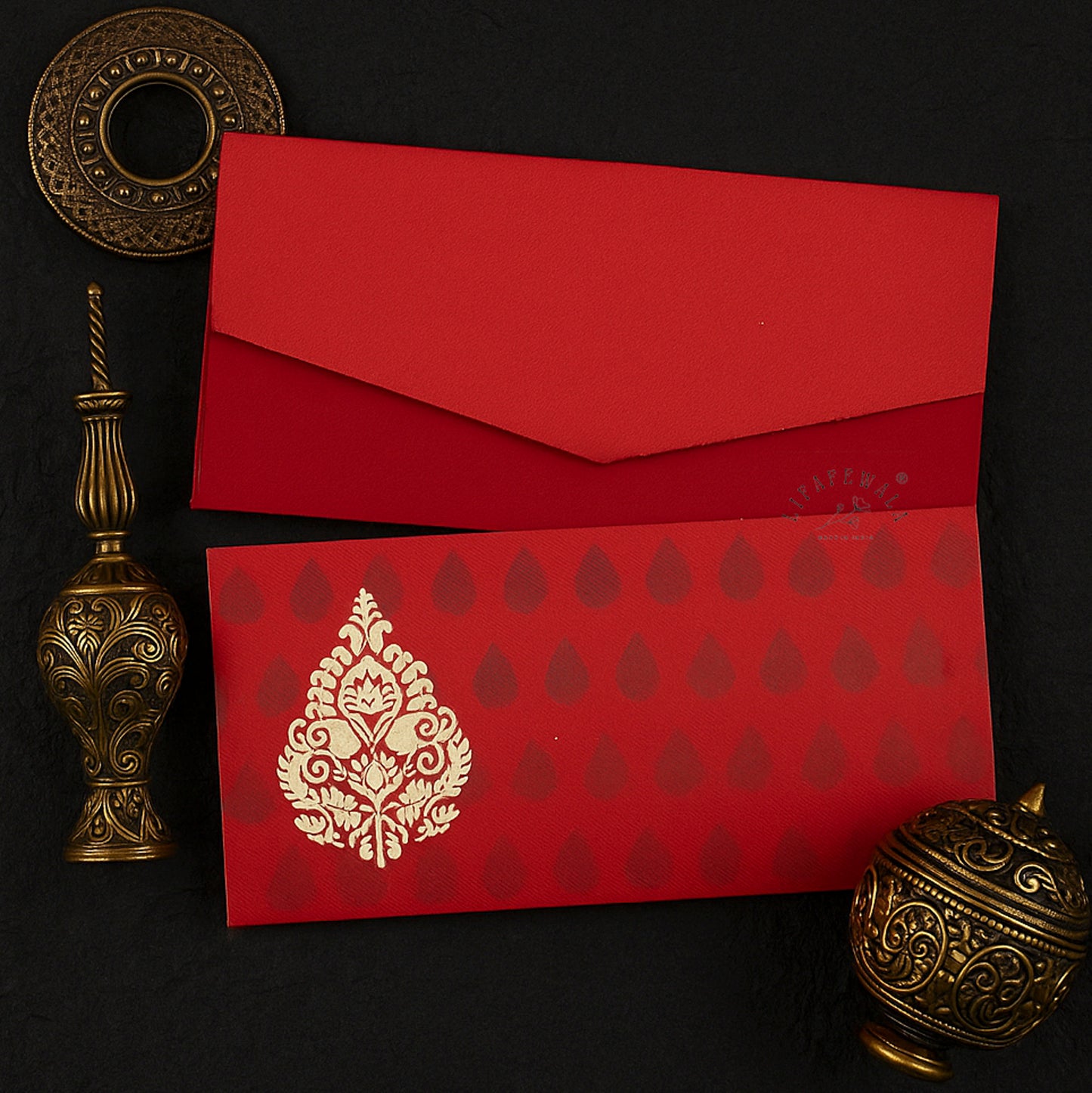 LIFAFEWALA Red Satin Cloth Shagun Lifafa with Gold Print
