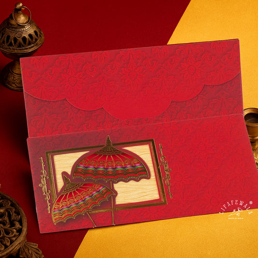 LIFAFEWALA Red Umbrella Design Shagun Lifafa Gold Foil