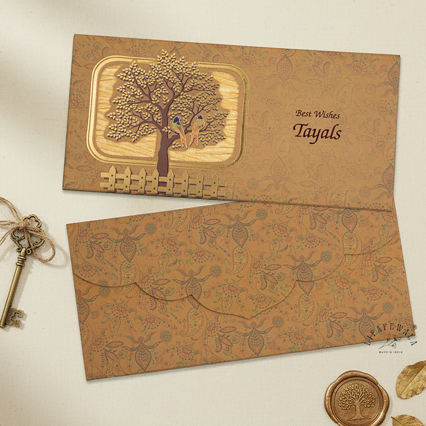 LIFAFEWALA Tree Design Gold Foil Shagun Lifafa Golden Color