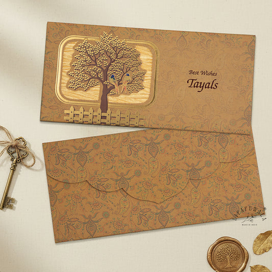 LIFAFEWALA Tree Design Gold Foil Shagun Lifafa Golden Color