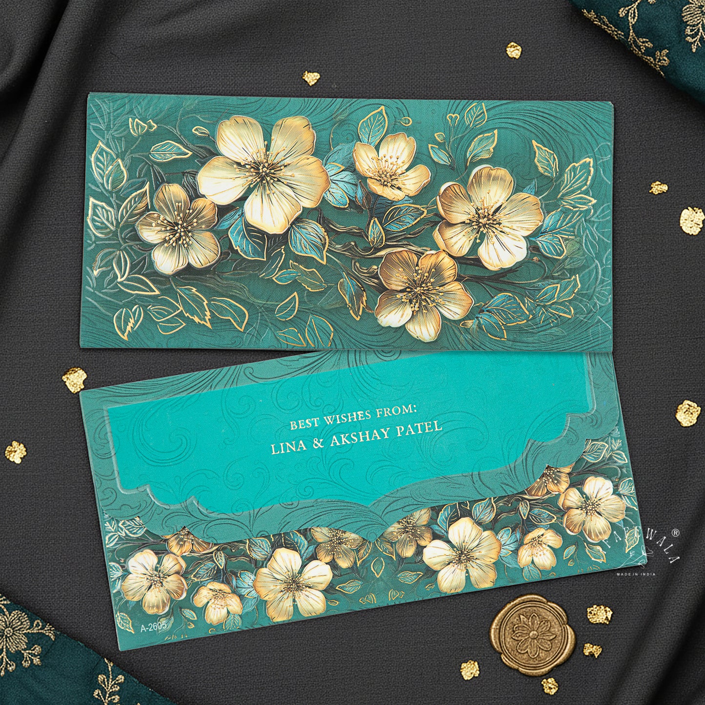 LIFAFEWALA Velvet Feel Designer Shagun Lifafa with Gold Foil Print