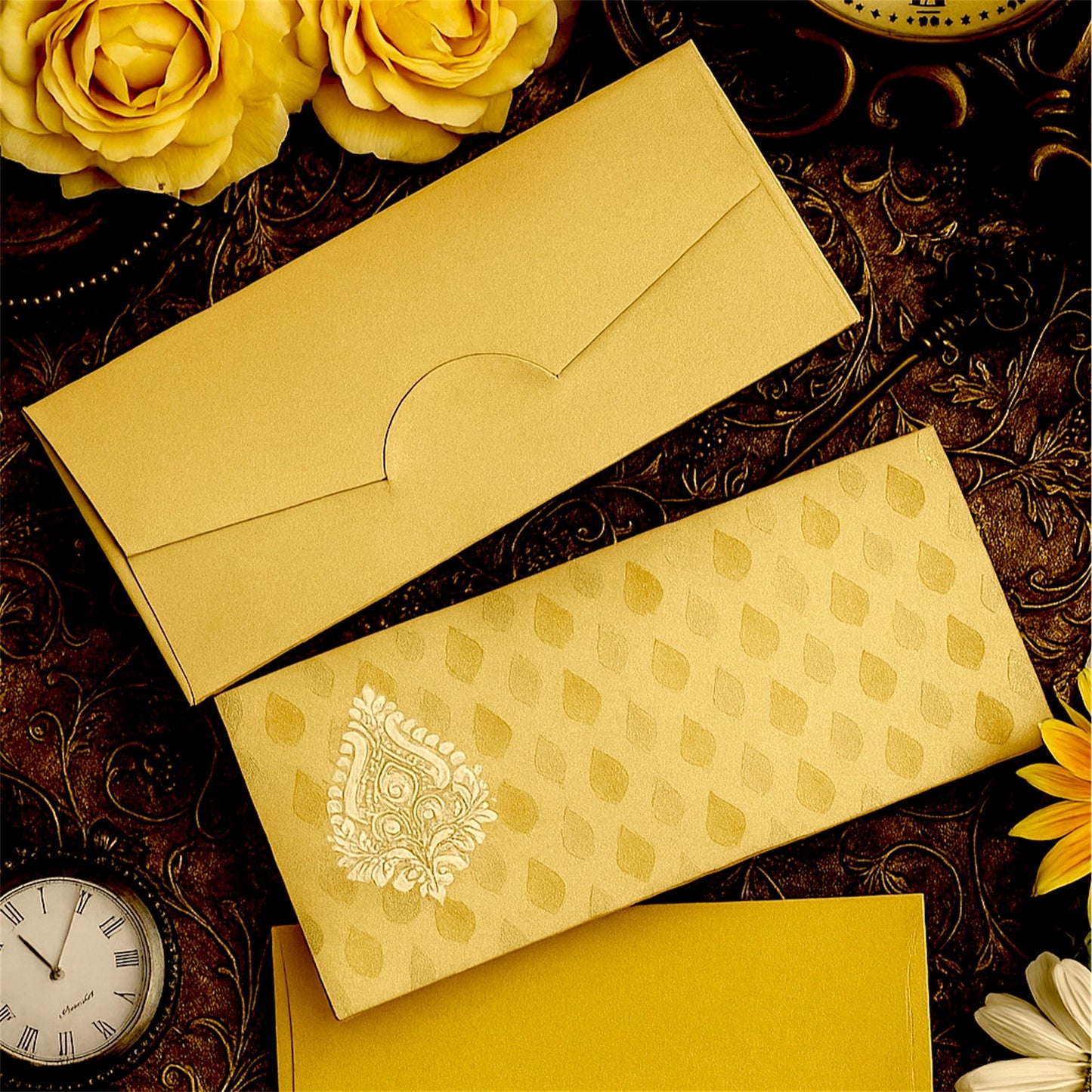 LIFAFEWALA Yellow Satin Cloth Shagun Lifafa with Gold Print