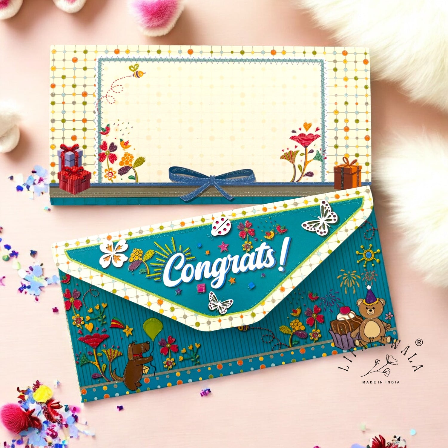 LIFAFEWALA Blue Congratulations Kids 3-Fold Shagun Envelope