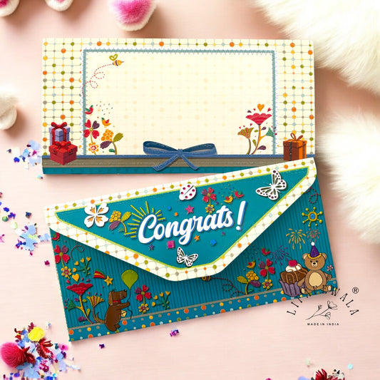 LIFAFEWALA Blue Congratulations Kids 3-Fold Shagun Envelope