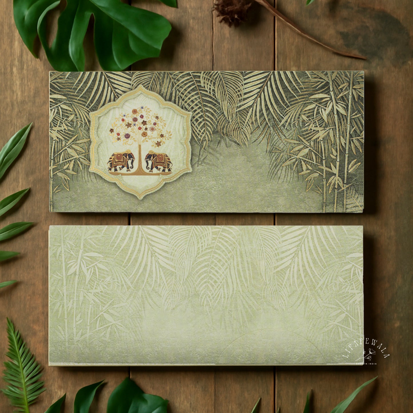 LIFAFEWALA Jumbo Velvet Elephant Design Gold Foil Shagun Envelopes