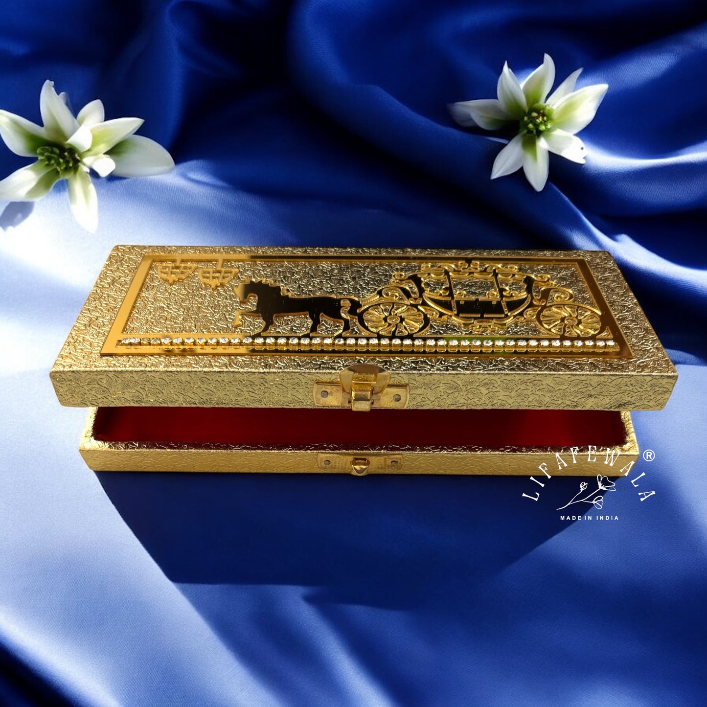LIFAFEWALA Premium Golden Shagun & Cash Box with Laser Cut Baggi Design