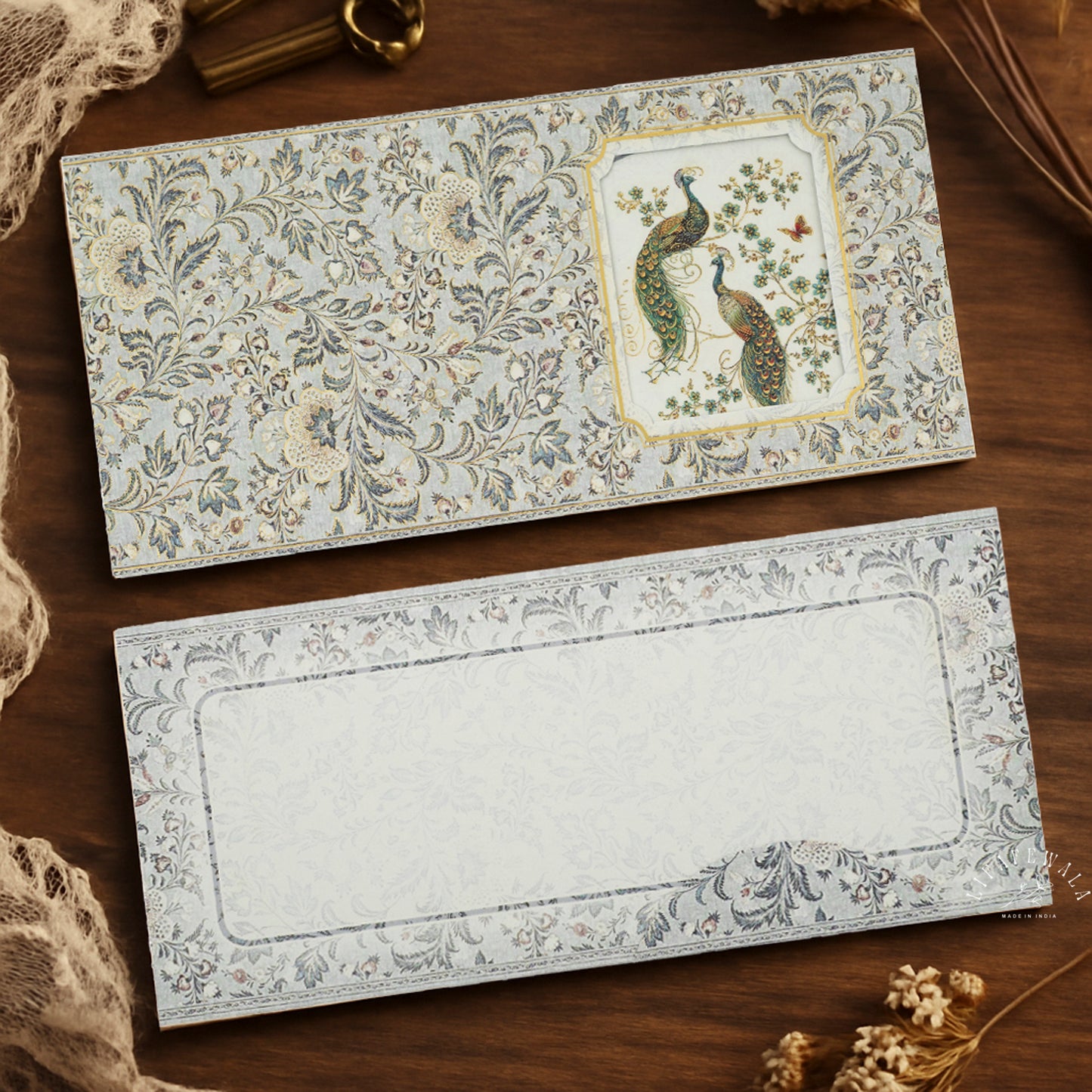 LIFAFEWALA Velvet Peacock Design Jumbo Shagun Envelopes