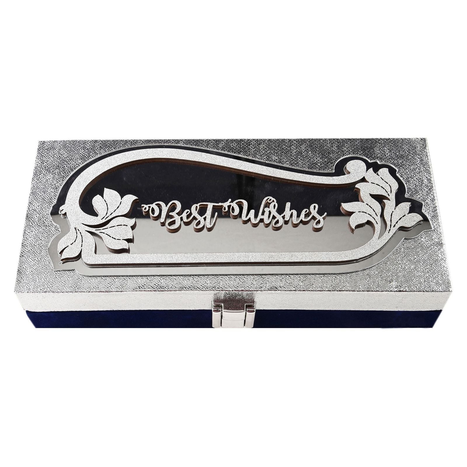 Designer Rectangular Shagun Cash Box in Silver Best Wishes Engraving – Ideal for Weddings, Engagement & Festivals