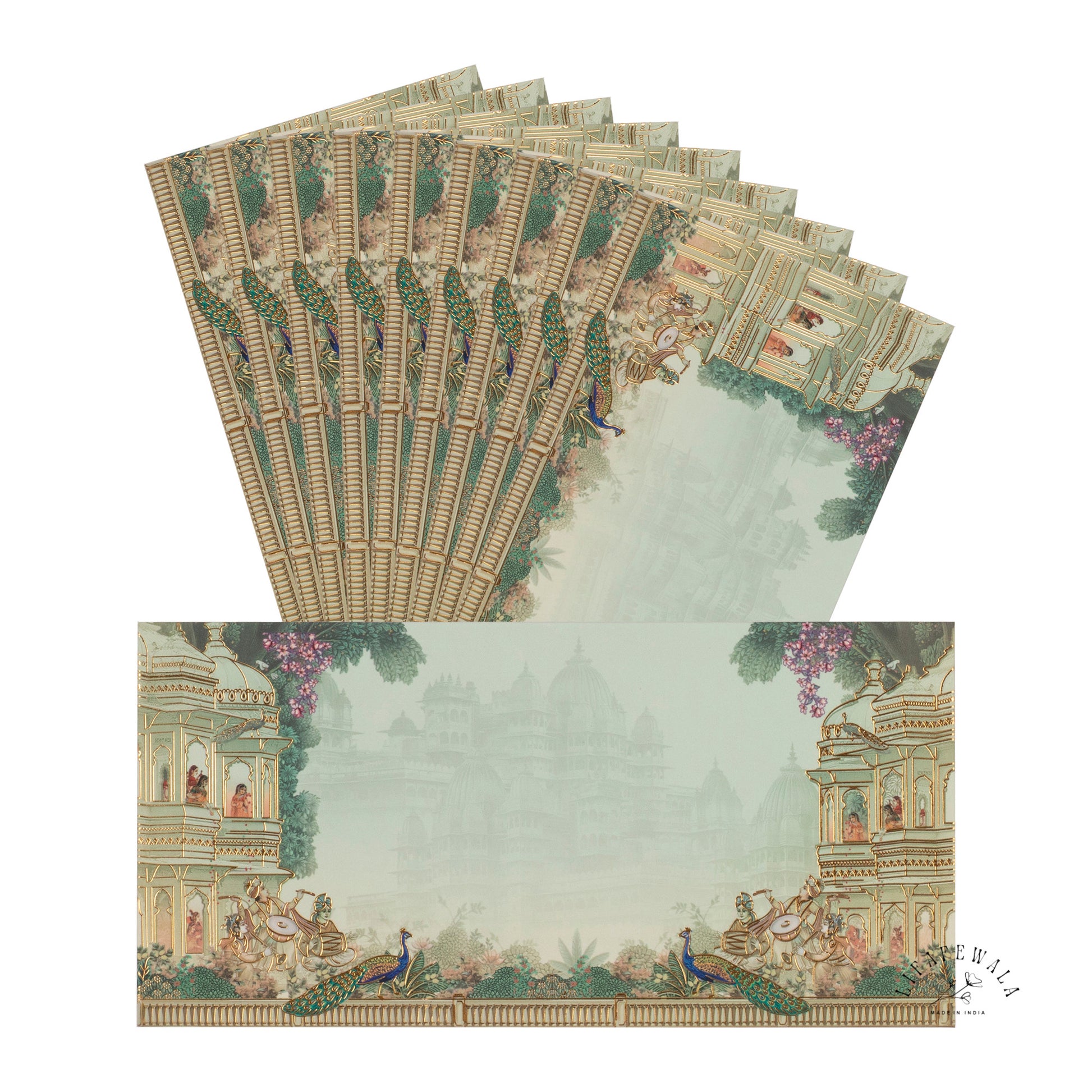 Luxury Green Velvet Shagun Envelope with Peacock Print