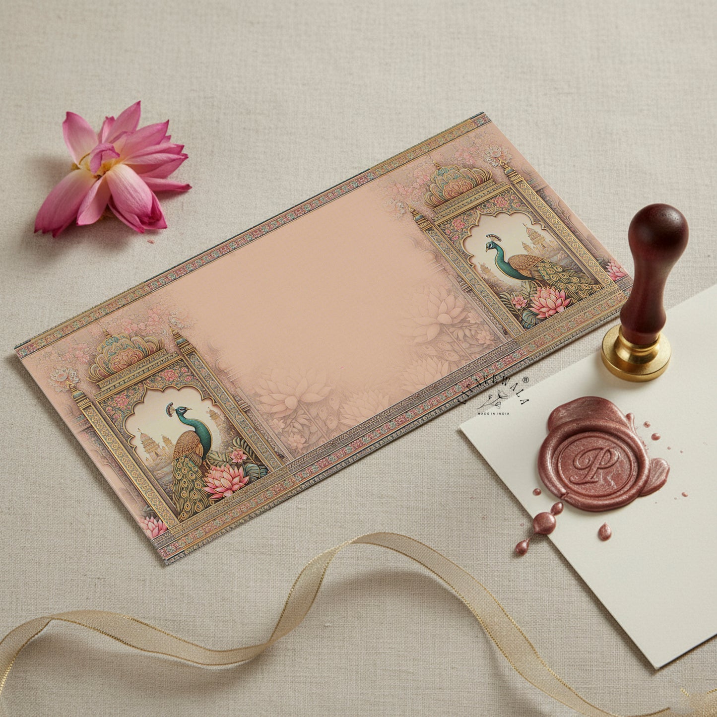 Peacock Design Gold Foil Shagun Envelopes by LIFAFEWALA