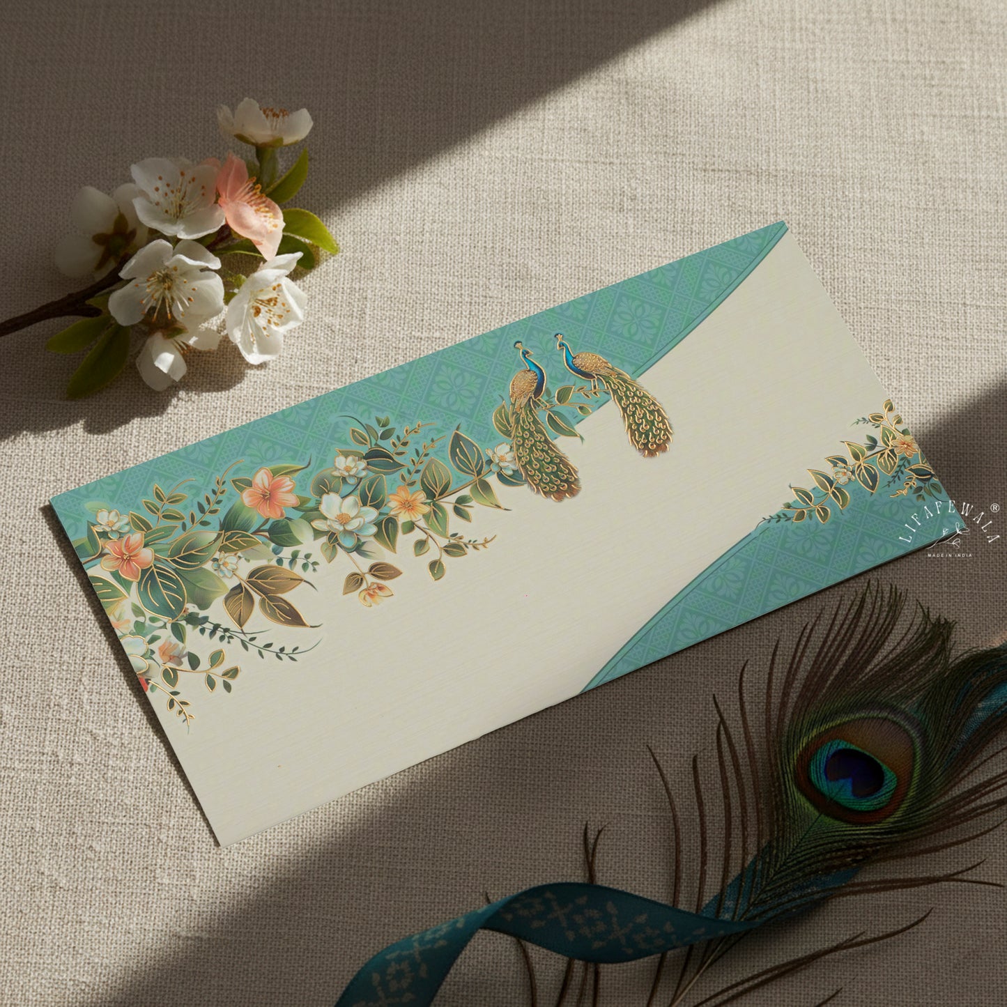 Luxury Velvet Feel Wedding Money Envelopes – Peacock Design