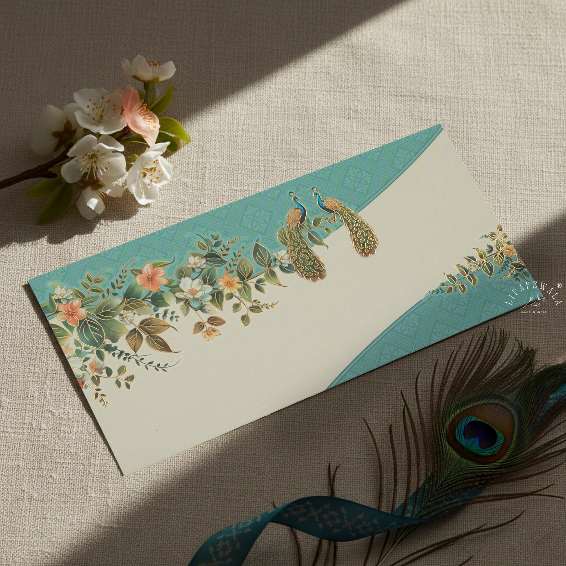 Luxury Velvet Feel Wedding Money Envelopes – Peacock Design