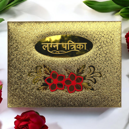 Designer Velvet Wedding Lagan Patrika |Golden | Lifafewala