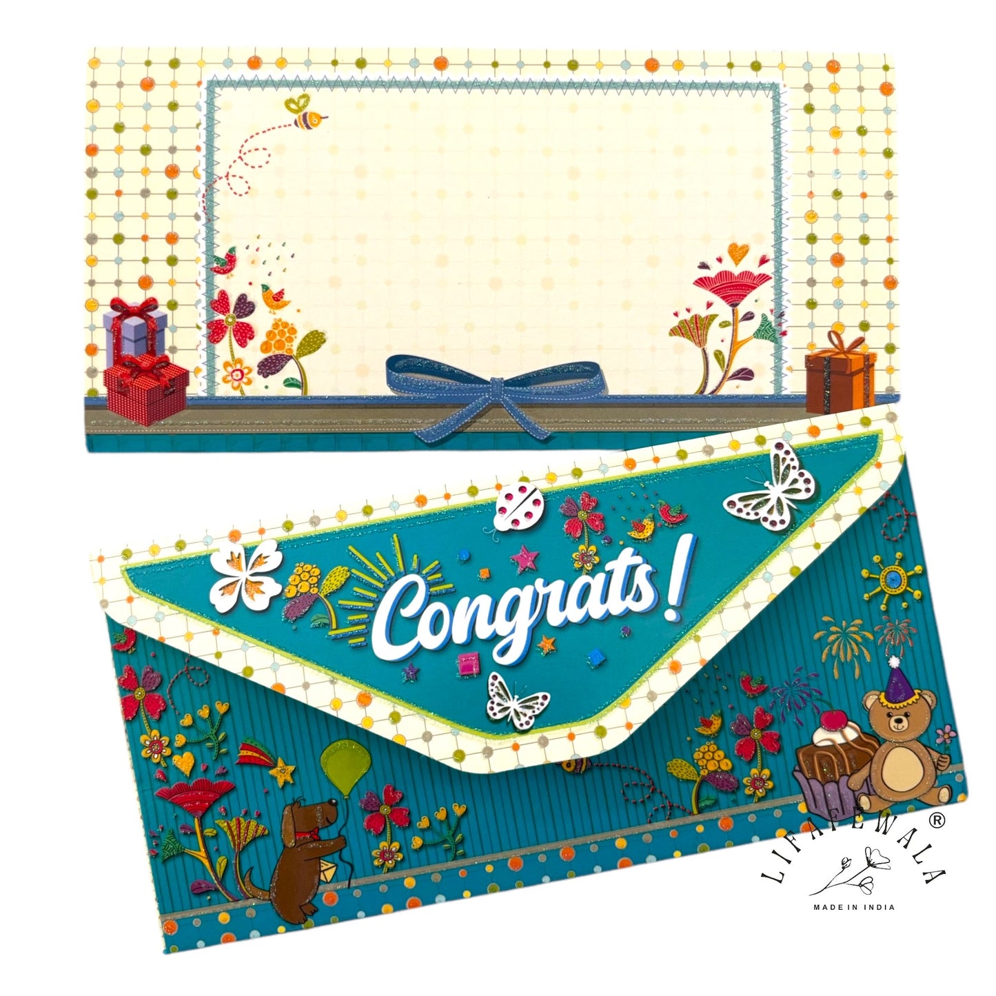 LIFAFEWALA Kids 3-Fold Blue Shagun & Money Envelopes | Baby Shower, Birthday & Congrats Gift Covers (Pack of 20–200)