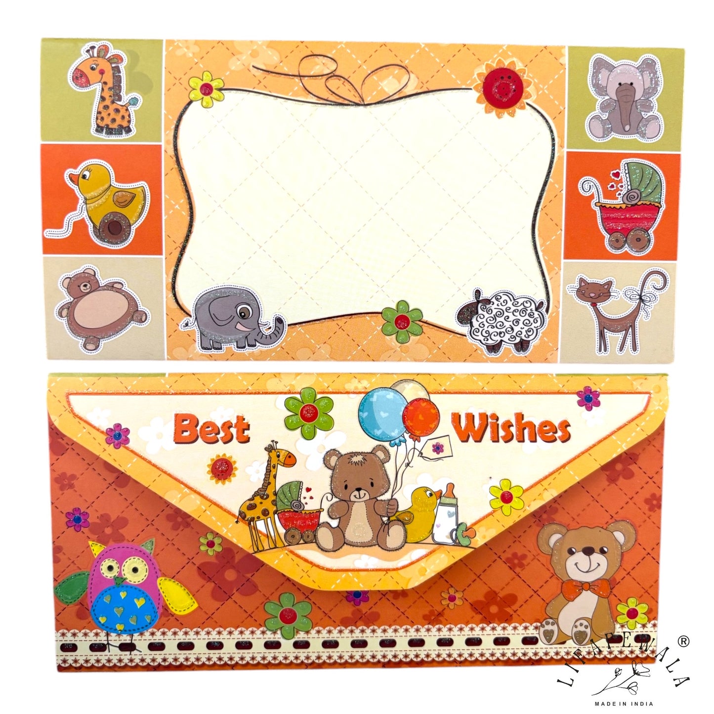 Cute Orange Kids Shagun Envelopes | LIFAFEWALA 3-Fold Design for Baby Showers, Birthdays & Gifting (Pack of 20–200)
