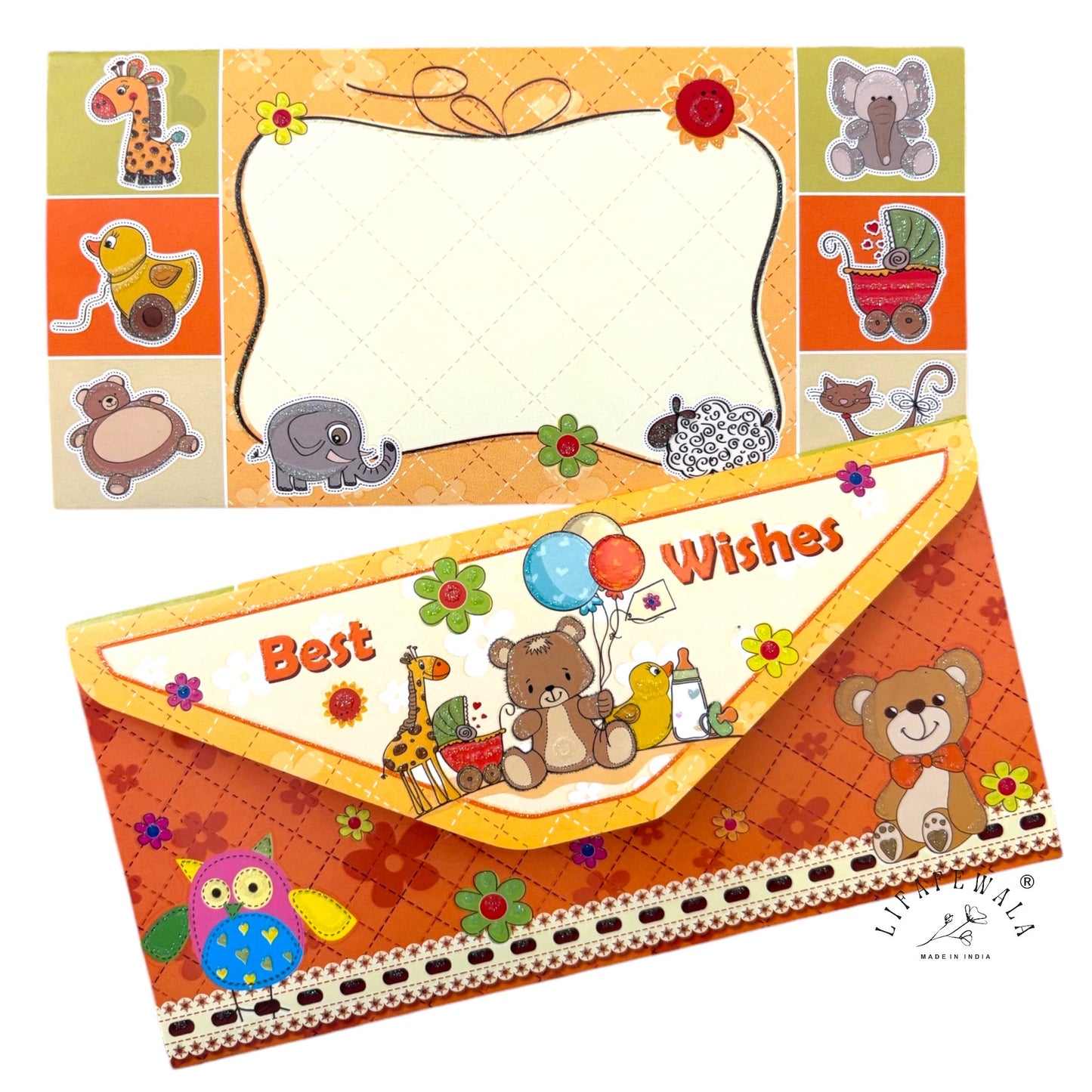 Cute Orange Kids Shagun Envelopes | LIFAFEWALA 3-Fold Design for Baby Showers, Birthdays & Gifting (Pack of 20–200)