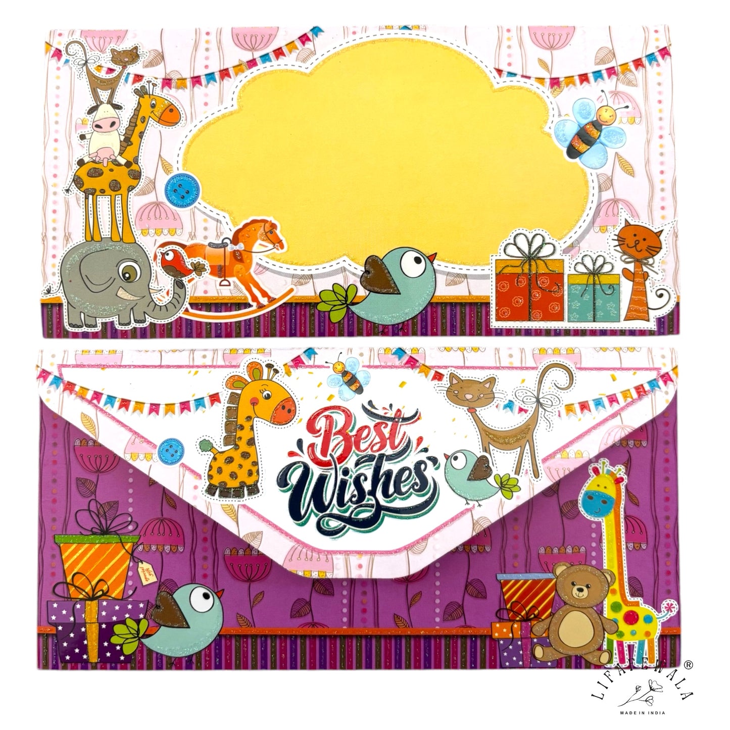 Cute Purple Kids Shagun Lifafa | LIFAFEWALA Colorful 3-Fold Envelopes for Baby Showers & Birthdays (Pack of 20–200)