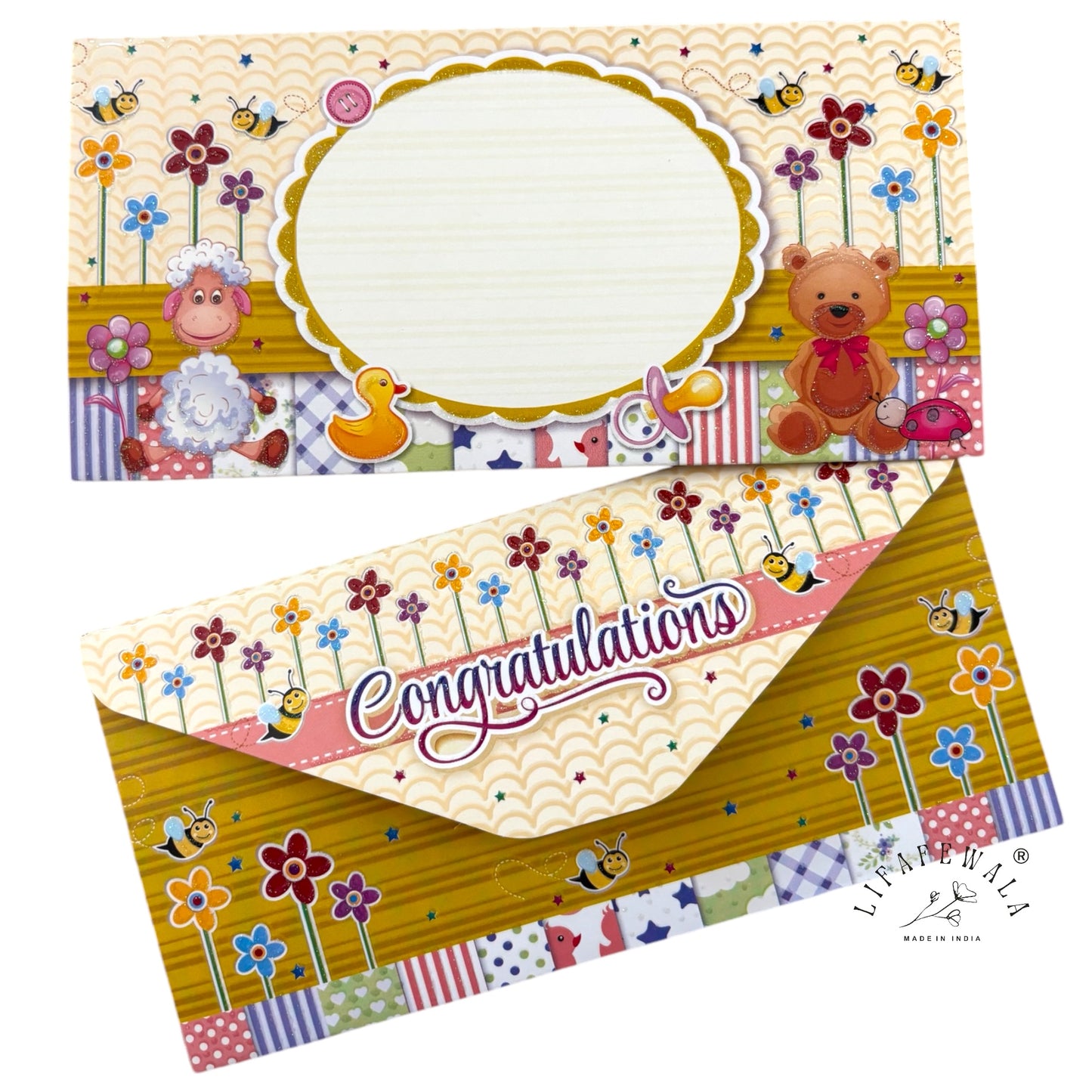 Cute 3-Fold Kids Shagun Lifafa | LIFAFEWALA Colorful Envelopes for Baby Showers, Birthdays & Newborn Gifts (Pack of 20–200)