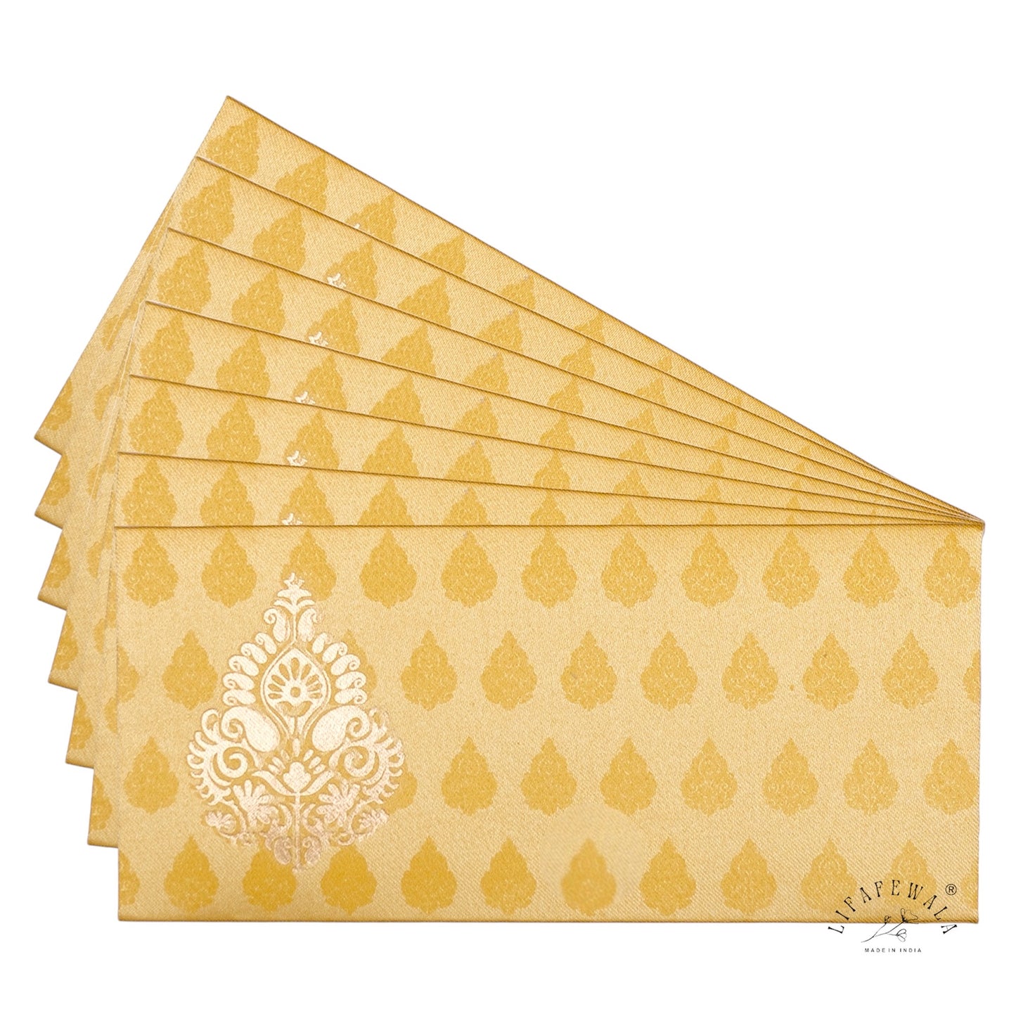 Royal Yellow Gold Satin Cloth Shagun Lifafa | LIFAFEWALA Luxury Money Envelopes (Pack of 20–200)