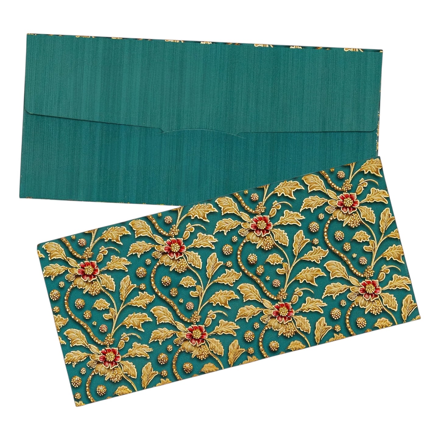 LIFAFEWALA Green Velvet Floral Print Shagun & Money Envelopes | Gold Foil Wedding Gift Covers (Pack of 20–200)