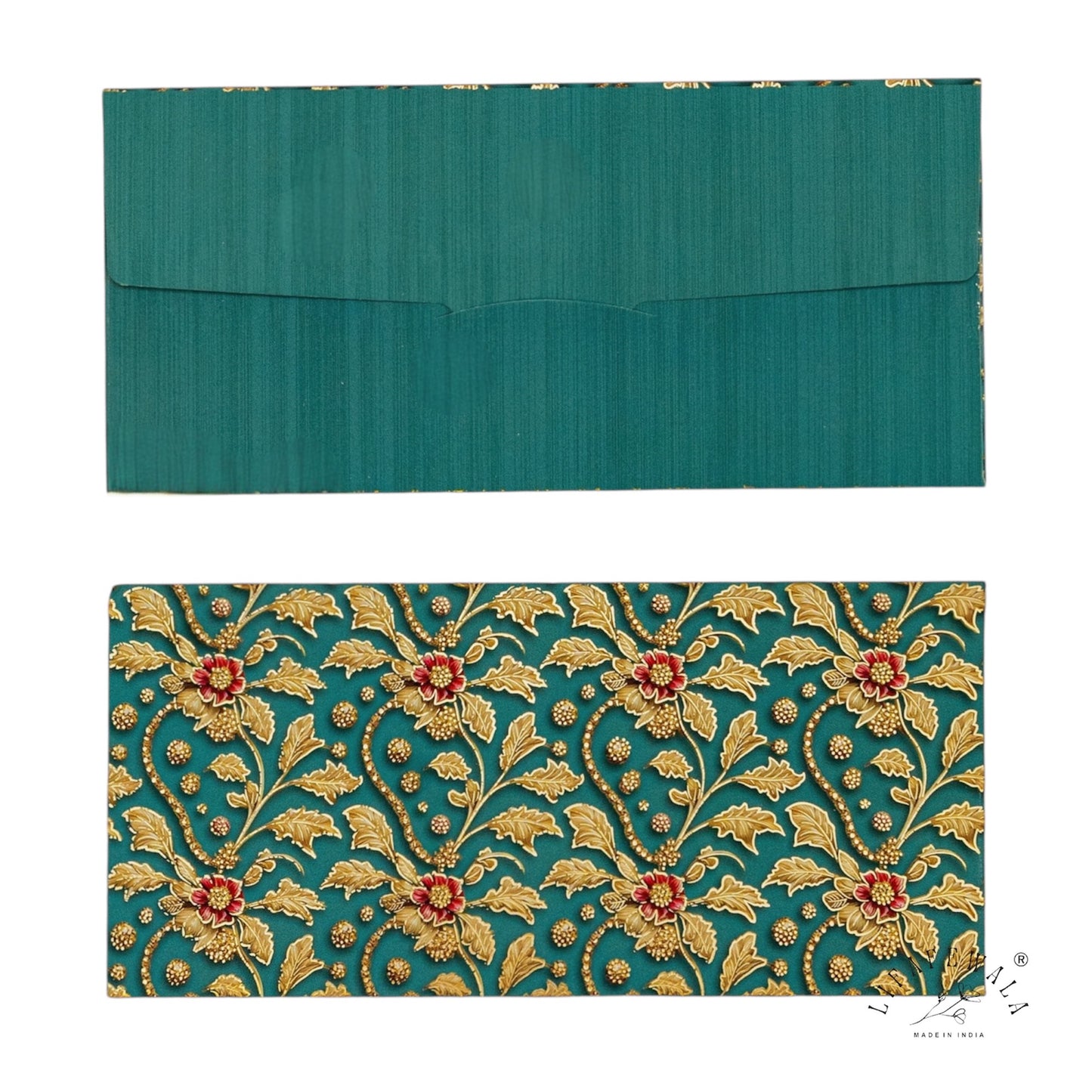 LIFAFEWALA Green Velvet Floral Print Shagun & Money Envelopes | Gold Foil Wedding Gift Covers (Pack of 20–200)
