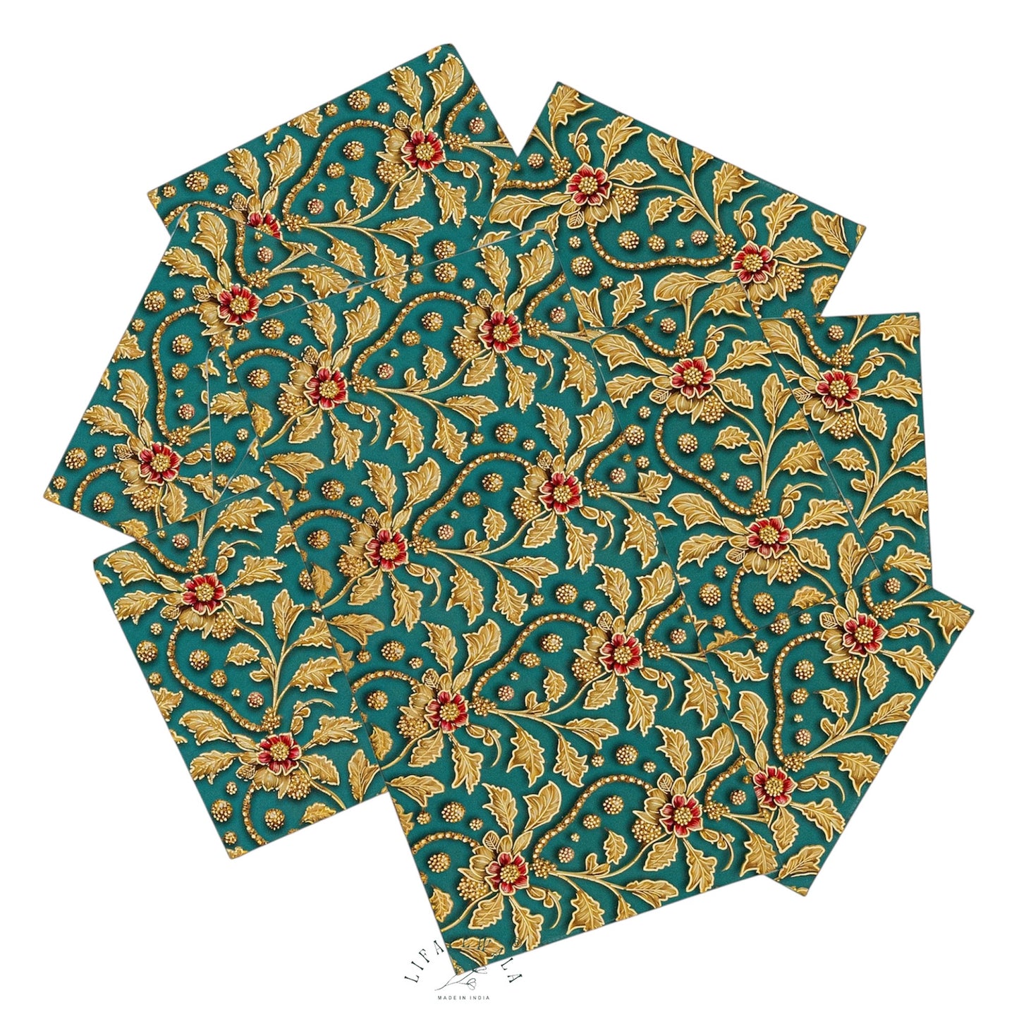 LIFAFEWALA Green Velvet Floral Print Shagun & Money Envelopes | Gold Foil Wedding Gift Covers (Pack of 20–200)