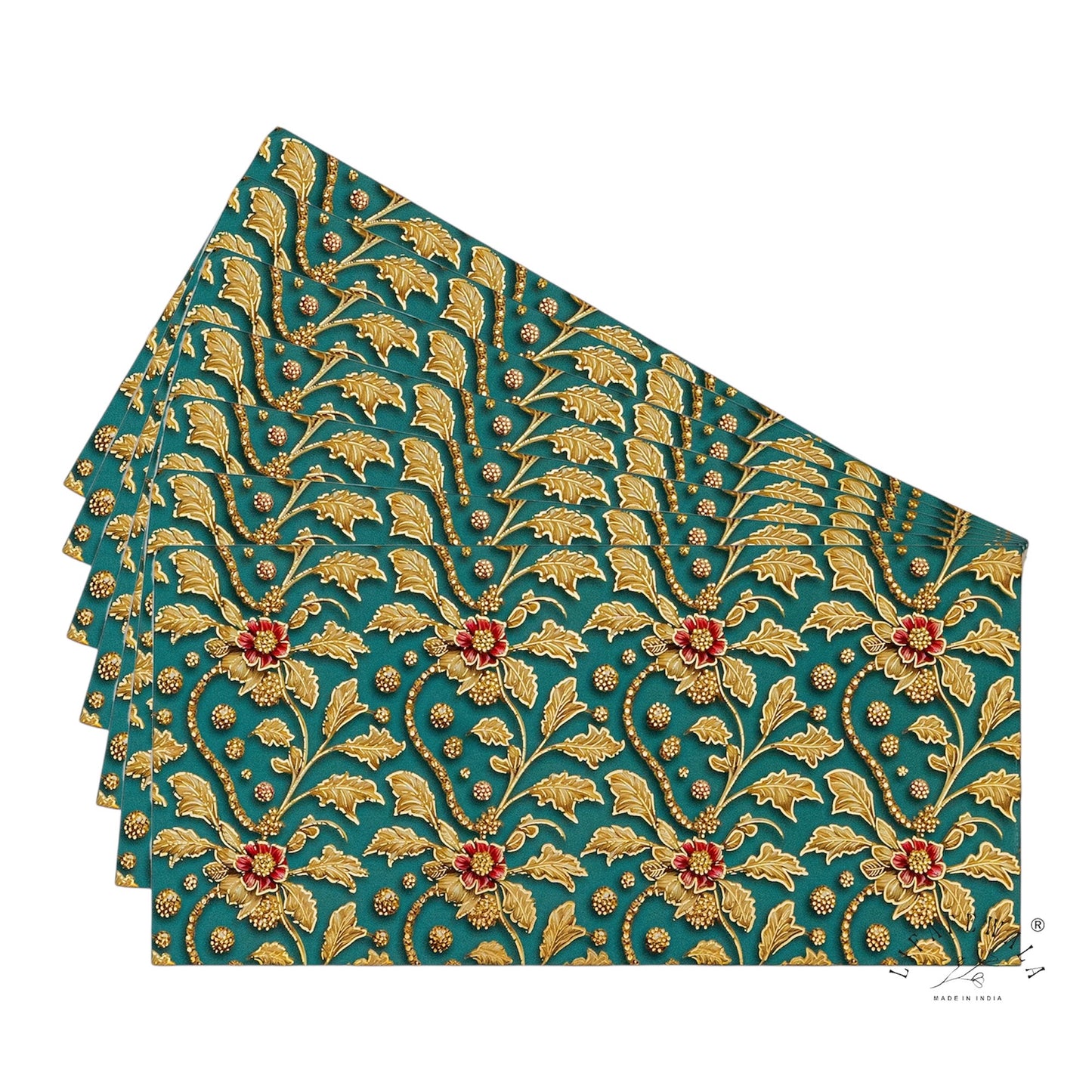 LIFAFEWALA Green Velvet Floral Print Shagun & Money Envelopes | Gold Foil Wedding Gift Covers (Pack of 20–200)