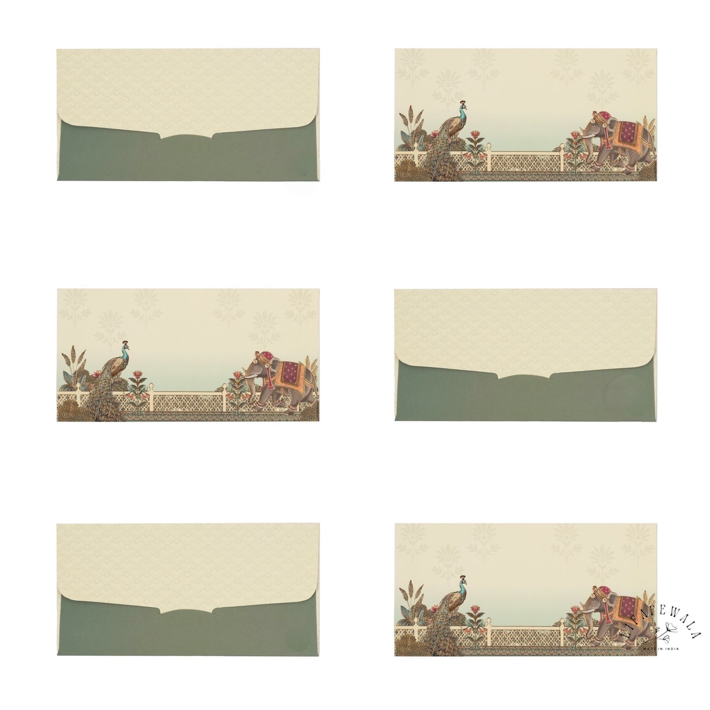 Royal Peacock & Elephant Design Shagun Lifafa | LIFAFEWALA Gold Foil Envelopes (Pack of 20–200)