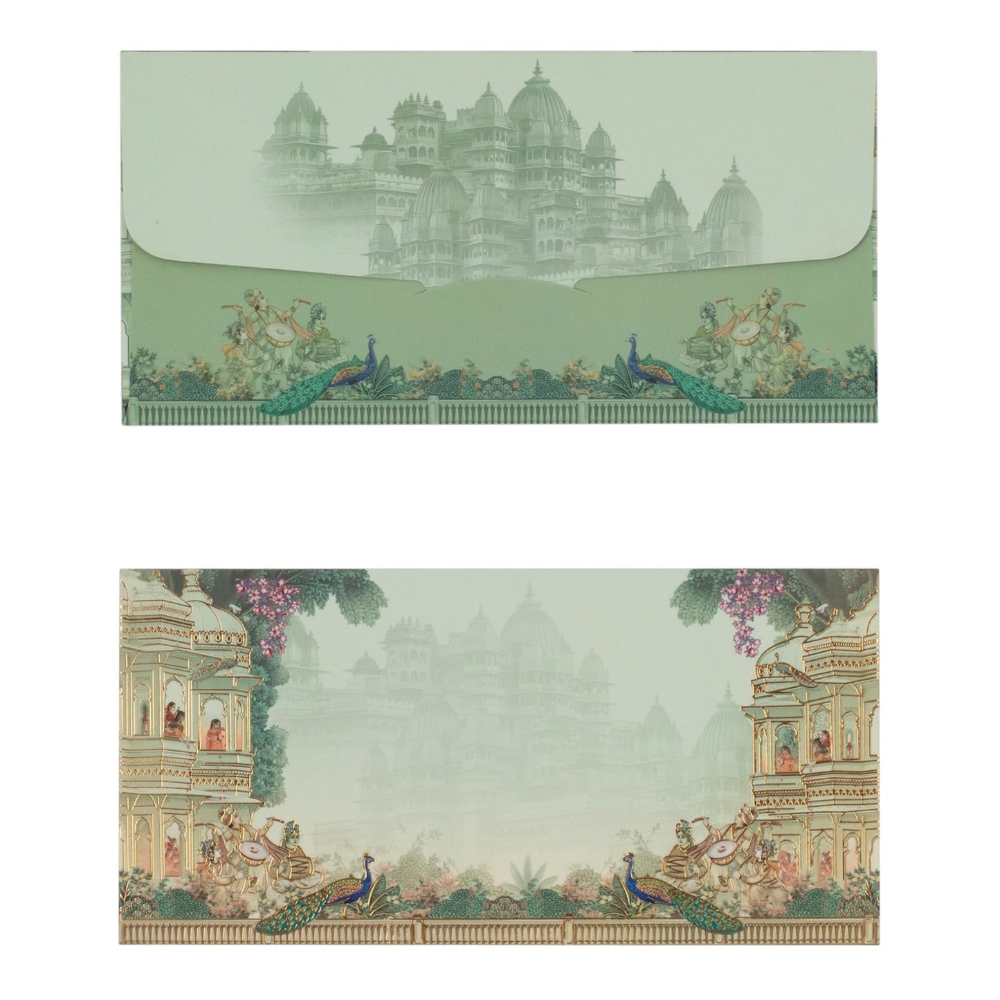 Royal Peacock Design Shagun Lifafa | LIFAFEWALA Velvet Gold Foil Envelopes (Green, Pack of 20–200)