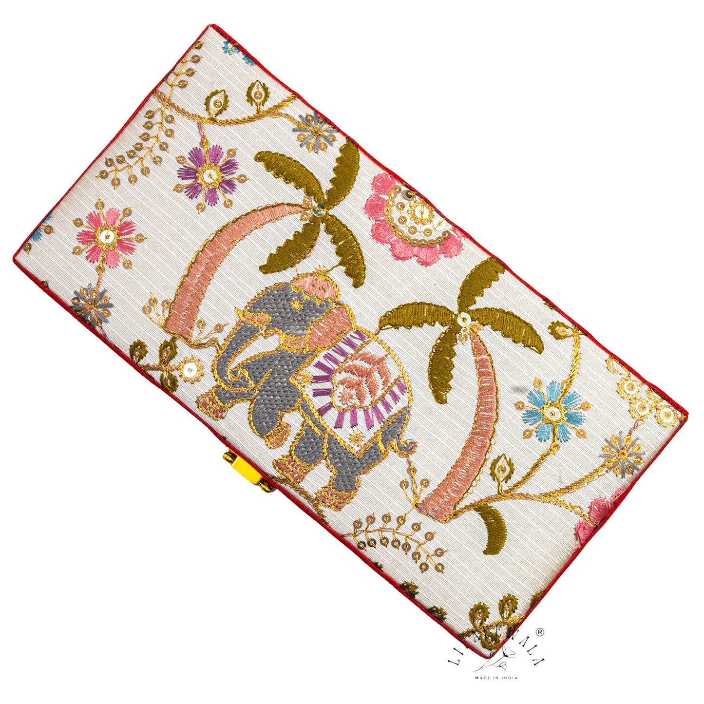 Embroidered Elephant Design Shagun Box | LIFAFEWALA (Red Velvet, Fur Inside, Pack of 1)