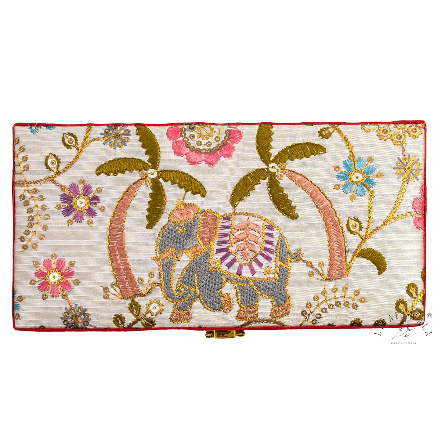 Embroidered Elephant Design Shagun Box | LIFAFEWALA (Red Velvet, Fur Inside, Pack of 1)