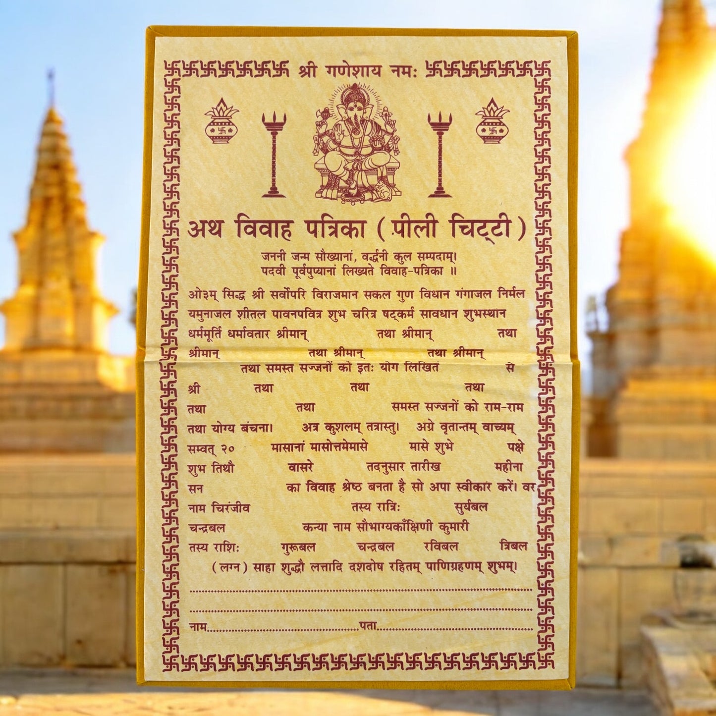 Premium Yellow Religious Document for Pooja and Auspicious Functions