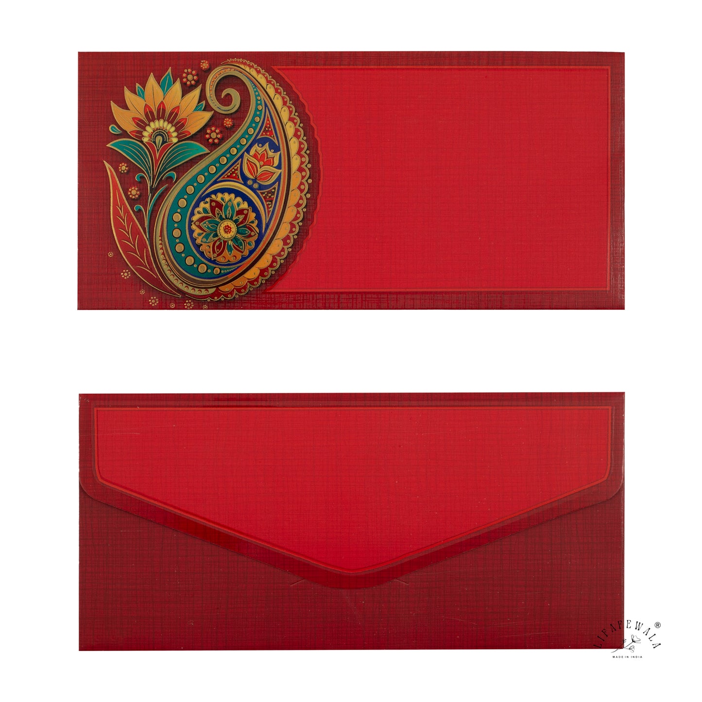 Red Paisley Gold Foil Shagun Envelope by LIFAFEWALA