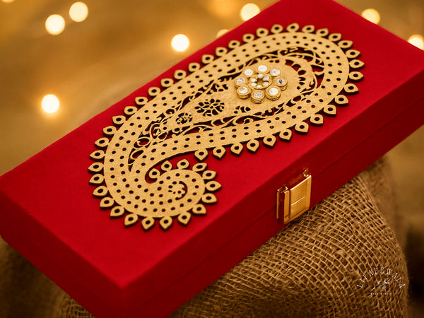 Laser Cut Carry Design Shagun Box | LIFAFEWALA (Red Velvet, Premium Gift Box, Pack of 1)