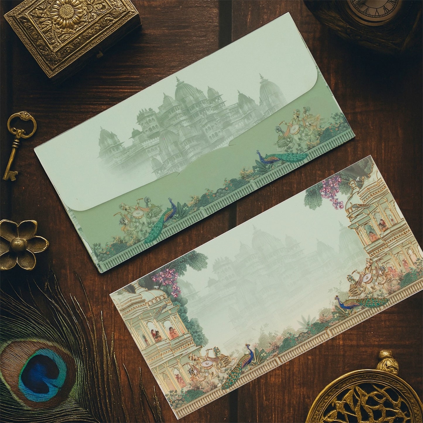 Royal Peacock Gold Foil Money Envelope for Weddings