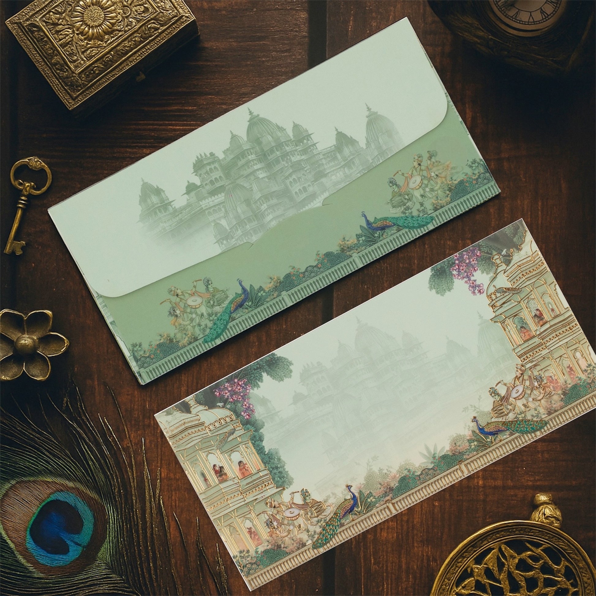 Royal Peacock Gold Foil Money Envelope for Weddings