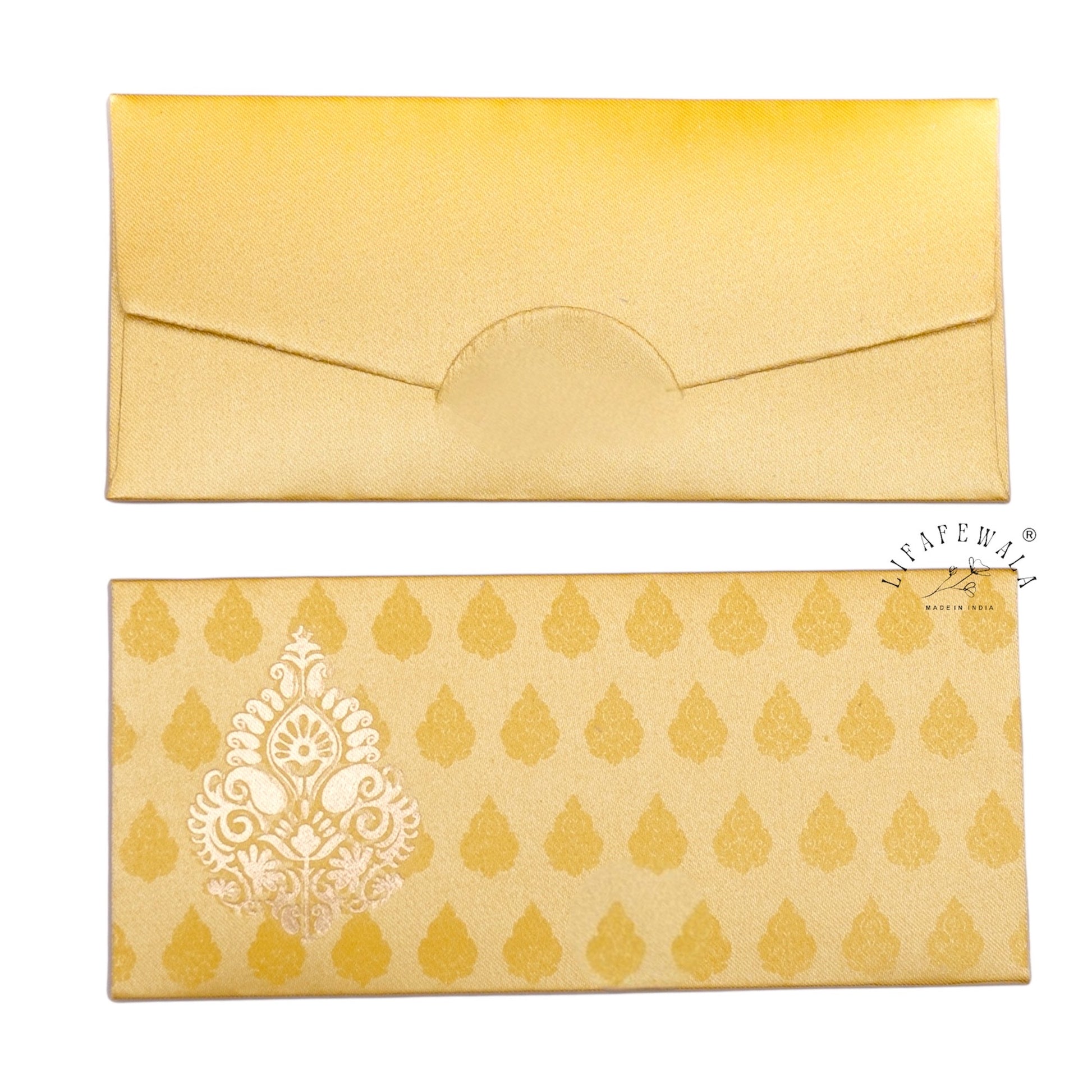 Satin Finish Yellow Gold Shagun Lifafa for Weddings