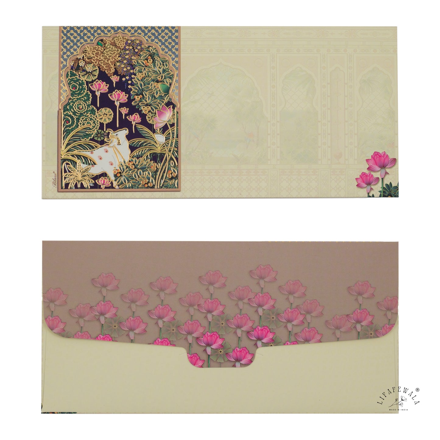 Pichwai Art Cow Design Shagun Envelopes | LIFAFEWALA (Velvet Feel, Gold Foil, Pack of 20–200)