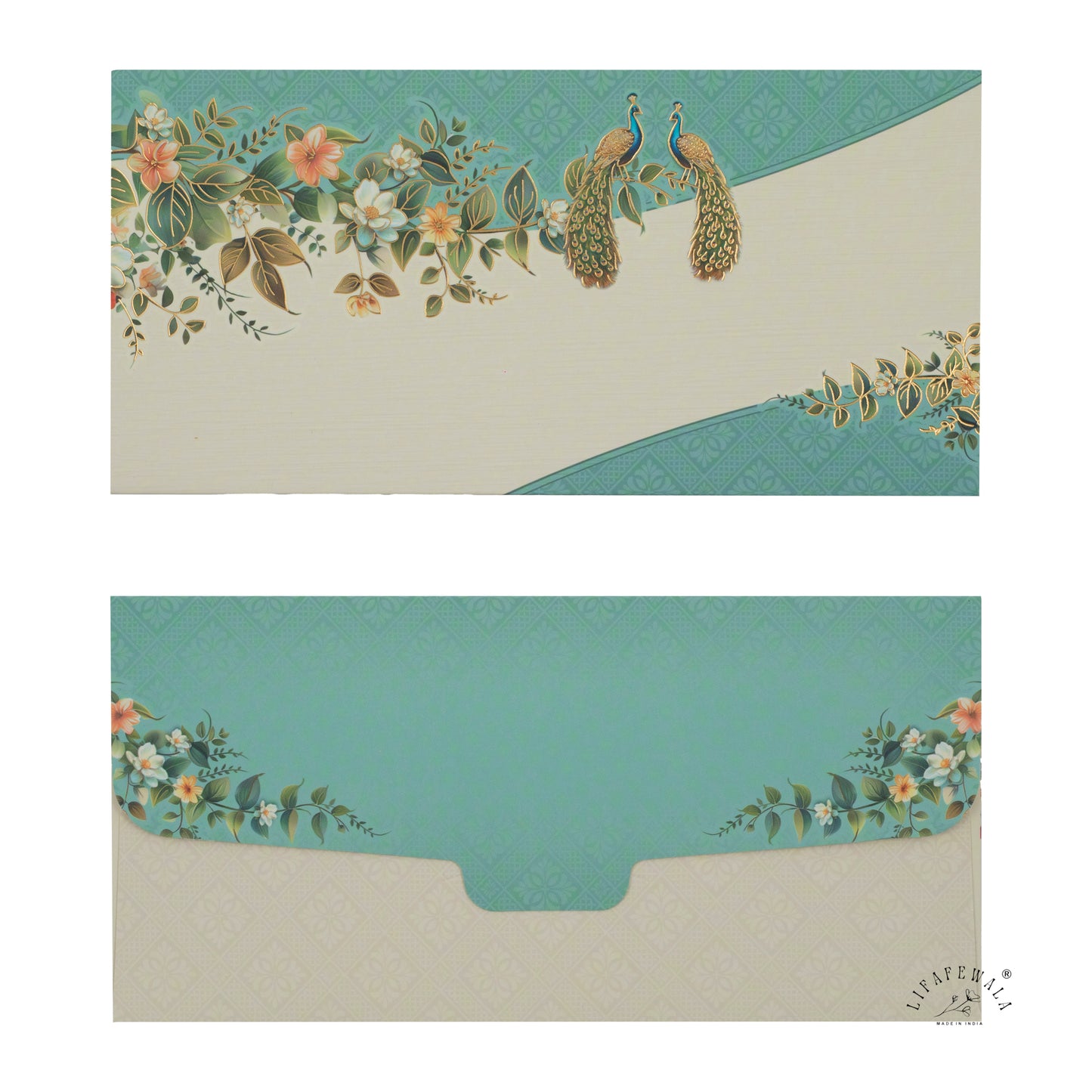 Peacock Theme Gold Foil Envelopes | LIFAFEWALA (Velvet Feel, Pack of 20–200)
