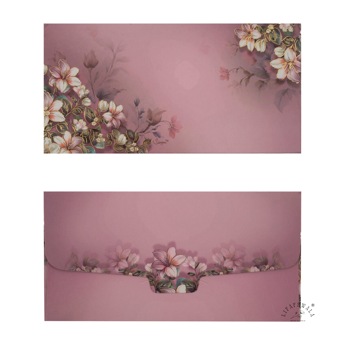 Purple Floral Golden Foil Shagun Envelopes | LIFAFEWALA (Pack of 20–200, Matte Finish Money Gift Covers)