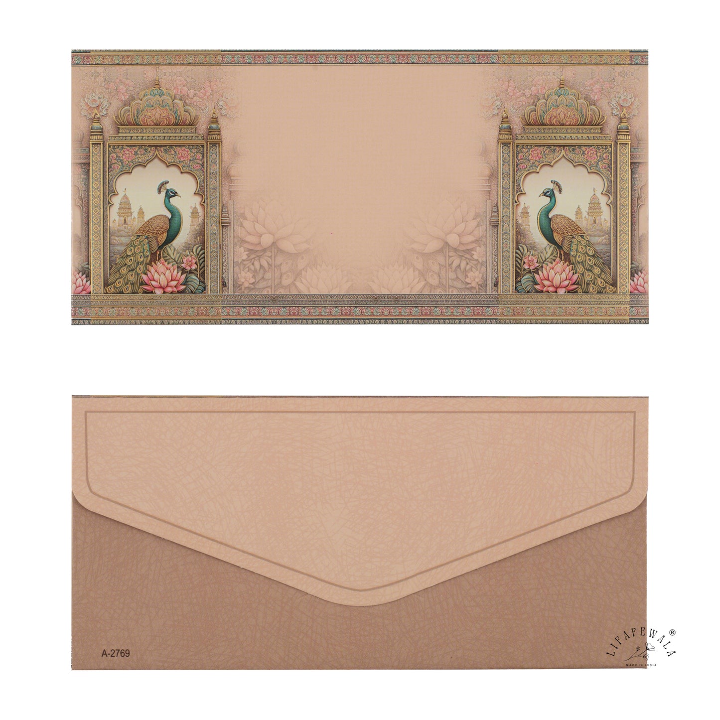 Peacock Gold Foil Shagun Envelopes | LIFAFEWALA (Matte Finish, Pack of 20–200)