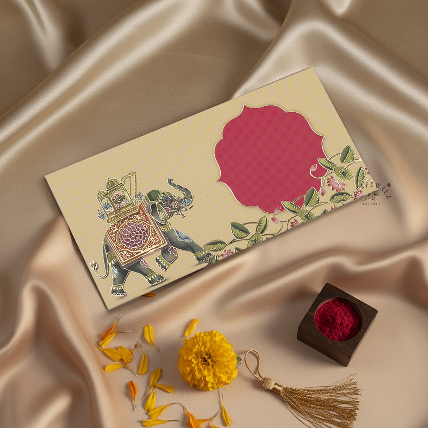 Premium Royal Elephant Shagun Envelopes – Matte Finish Embossed Gold Foil Wedding Gift Covers | Lifafewala