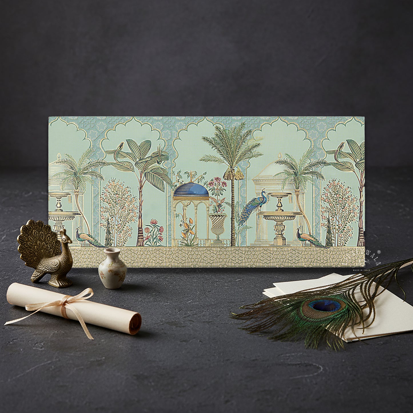 Designer Peacock Shagun Envelopes – Velvet Feel Gold Foil with UV Finish Wedding Gift Covers | Lifafewala